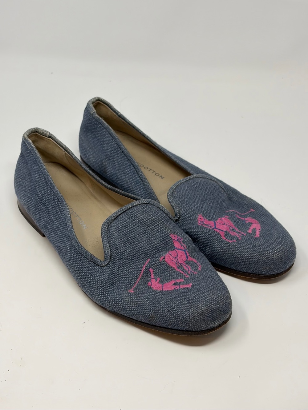 Stubbs & Wootton Blue Denim & Pink Equestrian Polo Horse Loafers